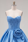 Pink Strapless 3D Flower A Line Corset Homecoming Dress