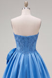 Pink Strapless 3D Flower A Line Corset Homecoming Dress