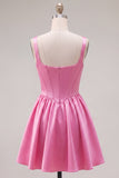 Green A Line Square Neck Corset Satin Homecoming Dress