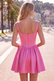 Green A Line Square Neck Corset Satin Homecoming Dress