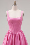 Green A Line Square Neck Corset Satin Homecoming Dress