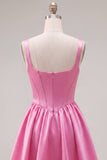 Green A Line Square Neck Corset Satin Homecoming Dress