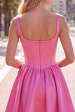 Green A Line Square Neck Corset Satin Homecoming Dress
