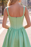 Green A Line Square Neck Corset Satin Homecoming Dress