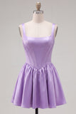 Green A Line Square Neck Corset Satin Homecoming Dress