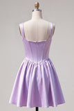 Green A Line Square Neck Corset Satin Homecoming Dress