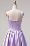 Green A Line Square Neck Corset Satin Homecoming Dress