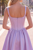 Green A Line Square Neck Corset Satin Homecoming Dress