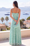 Mint A Line Spaghetti Straps Ruffled Lace Maxi Dress