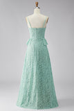 Mint A Line Spaghetti Straps Ruffled Lace Maxi Dress