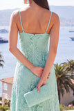 Mint A Line Spaghetti Straps Ruffled Lace Maxi Dress