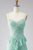 Mint A Line Spaghetti Straps Ruffled Lace Maxi Dress