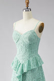Mint A Line Spaghetti Straps Ruffled Lace Maxi Dress