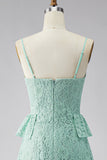 Mint A Line Spaghetti Straps Ruffled Lace Maxi Dress