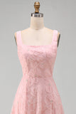 Yellow A-Line Beaded Floral Midi Wedding Guest Dress with Lace Up Back