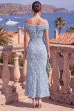 Sage Green Off the Shoulder Floral Midi Wedding Guest Dress with Beading