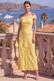 Sage Green Off the Shoulder Floral Midi Wedding Guest Dress with Beading