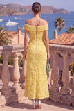 Sage Green Off the Shoulder Floral Midi Wedding Guest Dress with Beading