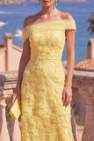 Sage Green Off the Shoulder Floral Midi Wedding Guest Dress with Beading