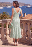 Pink A-Line V-Neck Floral Midi Wedding Guest Dress with Beading