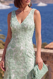 Pink A-Line V-Neck Floral Midi Wedding Guest Dress with Beading