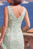 Pink A-Line V-Neck Floral Midi Wedding Guest Dress with Beading