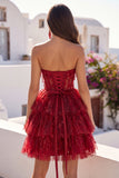 Burgundy Sweetheart A Line Tiered Corset Sequin Homecoming Dress