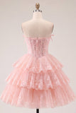 Blush A Line Tiered Tulle Corset Strapless Homecoming Dress