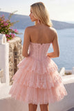 Blush A Line Tiered Tulle Corset Strapless Homecoming Dress