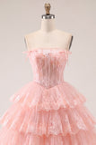 Blush A Line Tiered Tulle Corset Strapless Homecoming Dress