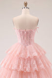 Blush A Line Tiered Tulle Corset Strapless Homecoming Dress