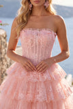 Blush A Line Tiered Tulle Corset Strapless Homecoming Dress
