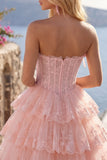 Blush A Line Tiered Tulle Corset Strapless Homecoming Dress