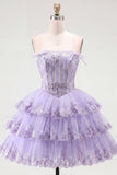 Blush A Line Tiered Tulle Corset Strapless Homecoming Dress