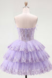 Blush A Line Tiered Tulle Corset Strapless Homecoming Dress