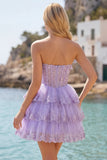 Blush A Line Tiered Tulle Corset Strapless Homecoming Dress