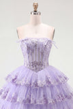 Blush A Line Tiered Tulle Corset Strapless Homecoming Dress