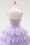 Blush A Line Tiered Tulle Corset Strapless Homecoming Dress