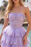 Blush A Line Tiered Tulle Corset Strapless Homecoming Dress