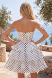 White Black Polka Dot Corset Sweetheart Tiered A Line Homecoming Dress