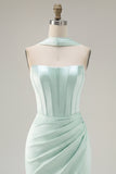 Mint Bodycon Strapless Corset Homecoming Dress with Slit
