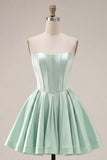 Strapless Mint Corset A Line Homecoming Dress