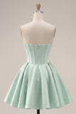Strapless Mint Corset A Line Homecoming Dress