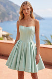 Strapless Mint Corset A Line Homecoming Dress