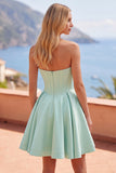 Strapless Mint Corset A Line Homecoming Dress