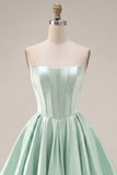 Strapless Mint Corset A Line Homecoming Dress