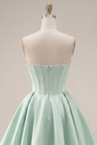 Strapless Mint Corset A Line Homecoming Dress