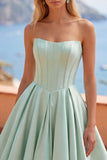Strapless Mint Corset A Line Homecoming Dress