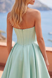Strapless Mint Corset A Line Homecoming Dress