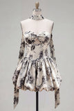White Black Flower A Line Sweetheart Homecoming Dress with Scarf